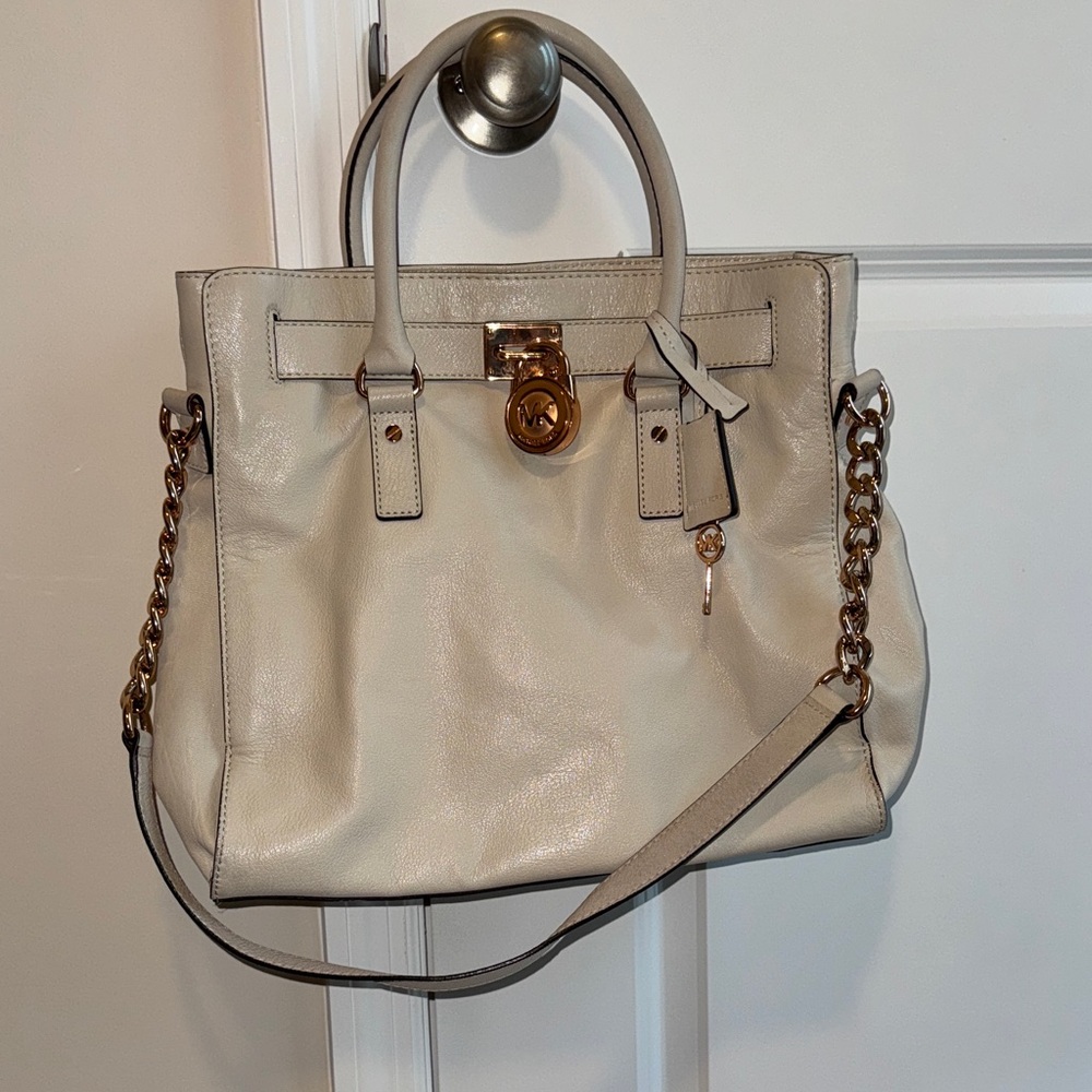 Michael Kors Cream Satchel with Rose Gold Hardware